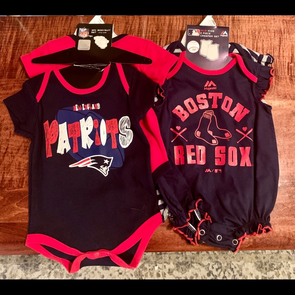 Boston Red Sox and New England Patriots onesies